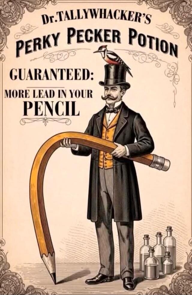 Dr. TALLYWHACKER'S PERKY PECKER POTION GUARANTEED: MORE LEAD IN YOUR PENCIL
