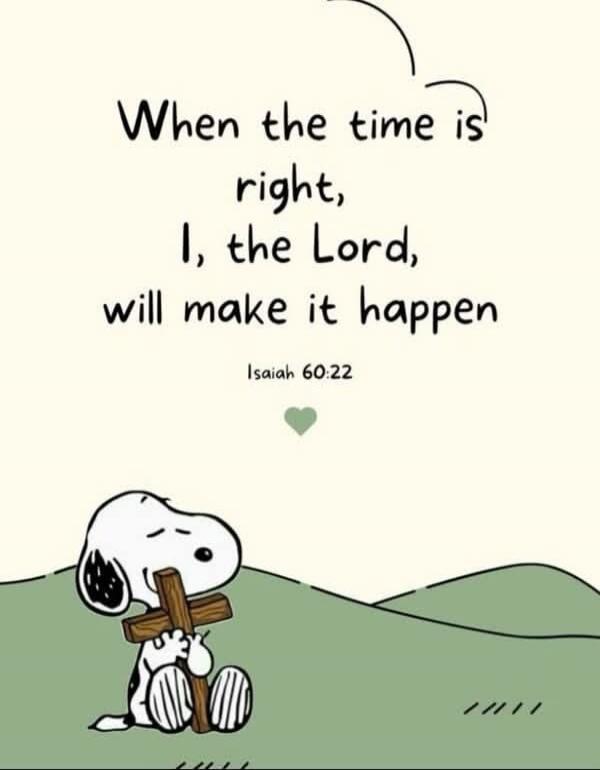 When the time is right, I, the Lord, will make it happen. Isaiah 60:22