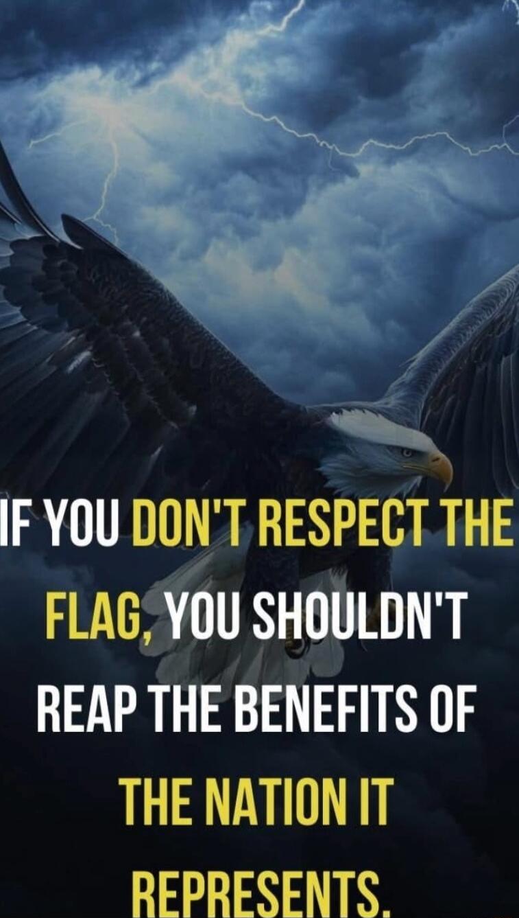 IF YOU DONT RESPECT THE FLAG YOU SHOULDNT REAP THE BENEFITS OF THE NATION IT AN TR