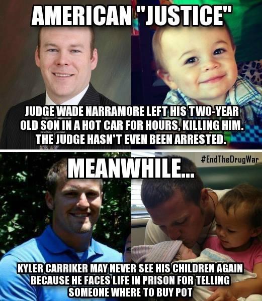 LU U H JUDGE WADE NARRAMORE LEFTHIS TWO YEAR OLD SONINAHOT CAR FOR HOURS KILLING HIM A THE JUDGE HASNT EVEN BEEN ARRESTED rugar Y KYLER CARRIKER MAY NEVER SEE HIS CHILDREN AGAIN BECAUSE HE FACESLIFE IN PRISON FOR TELLING suummnmm N A
