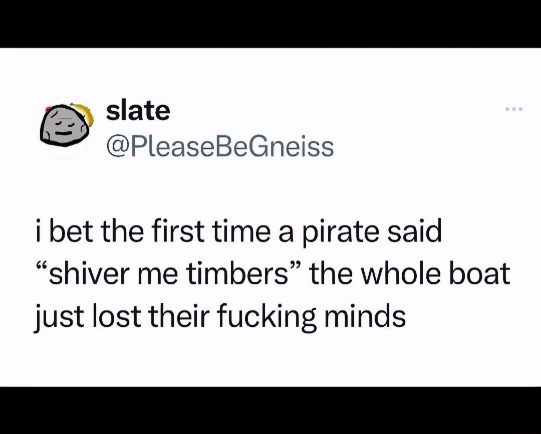 slate PleaseBeGneiss i bet the first time a pirate said shiver me timbers the whole boat just lost their fucking minds