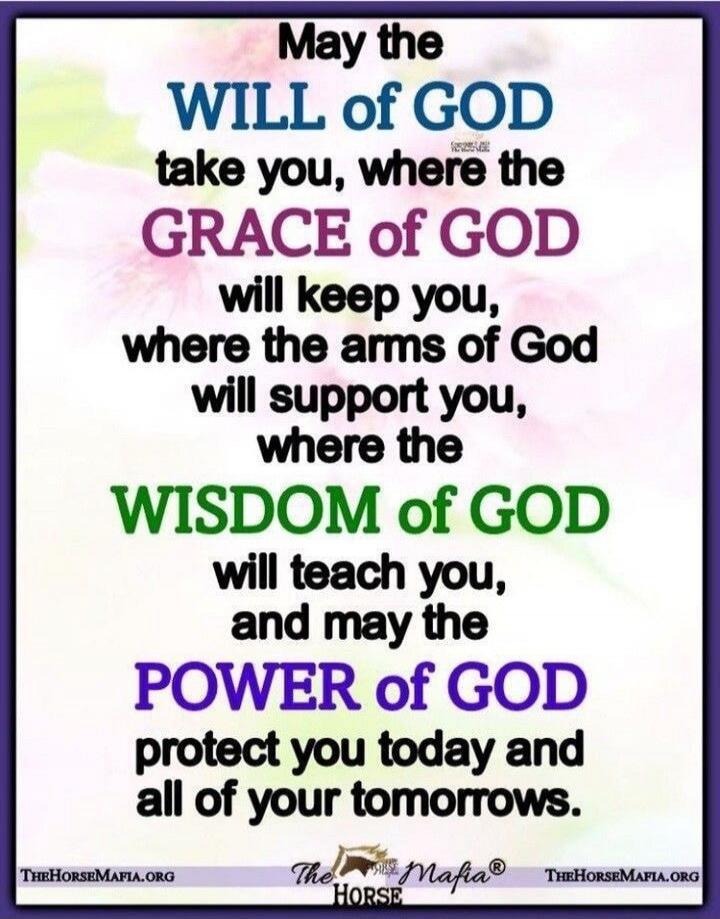 May the WILL of GOD take you, where the GRACE of GOD will keep you, where the arms of God will support you, where the WISDOM of GOD will teach you, and may the POWER of GOD protect you today and all of your tomorrows. THEHORSEMAFIA.ORG The Horse Mafia® THEHORSEMAFIA.ORG