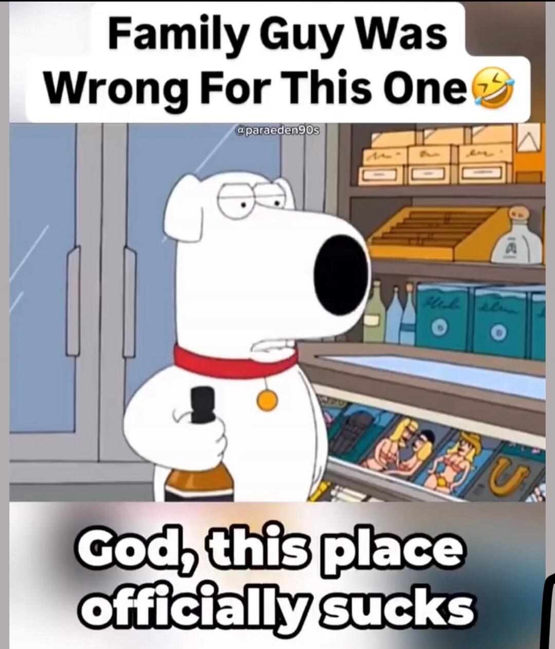 Family Guy Was Wrong For This One. God, this place officially sucks.