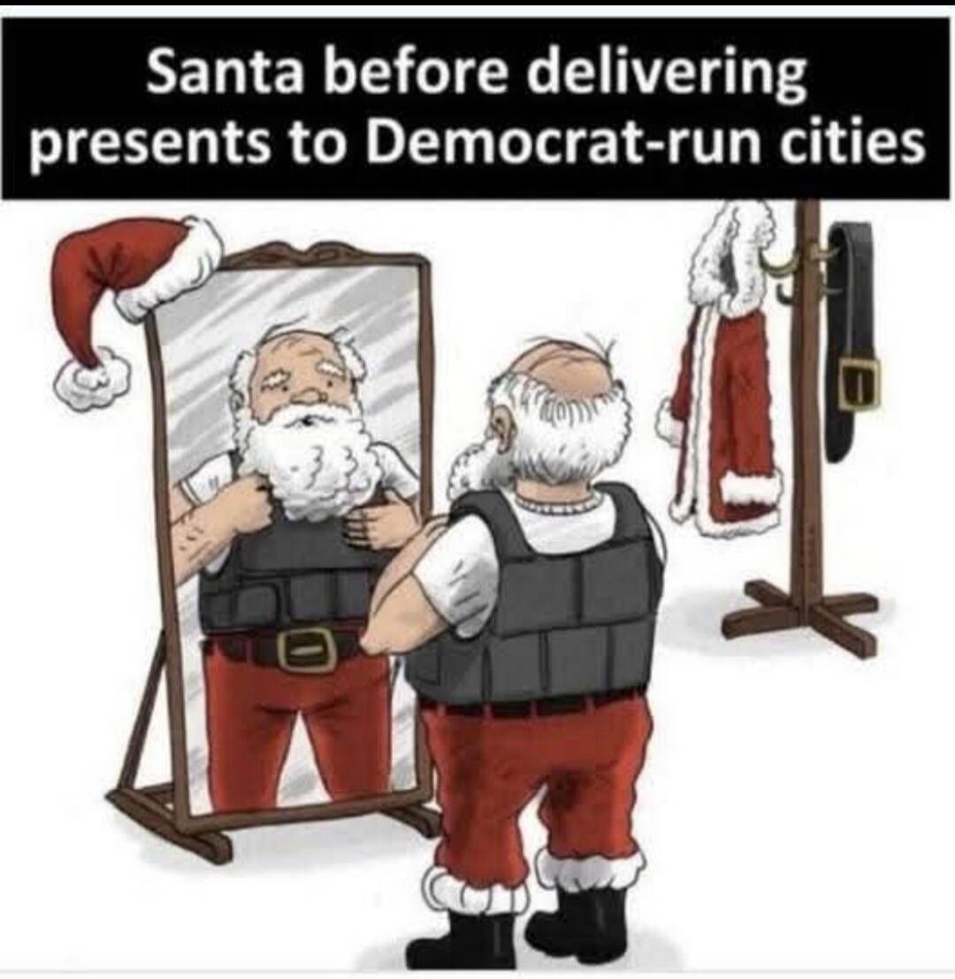 Santa before delivering presents to Democrat-run cities