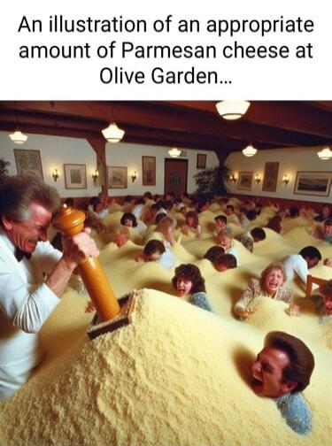 An illustration of an appropriate amount of Parmesan cheese at Olive Garden