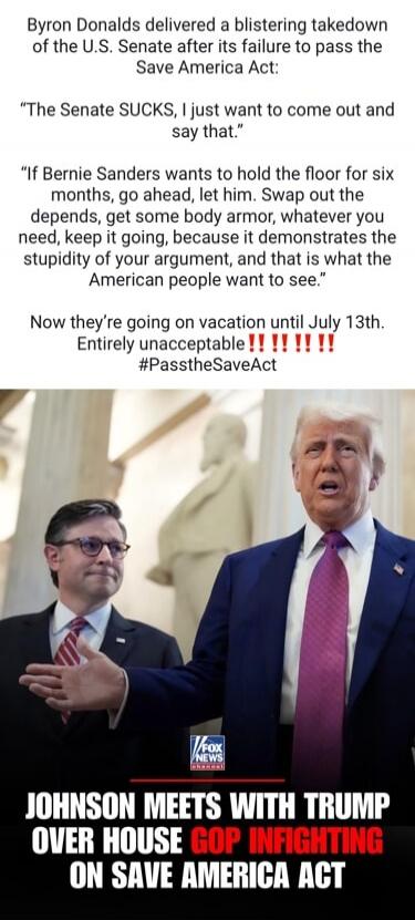 Byron Donalds delivered a blistering takedown of the U.S. Senate after its failure to pass the Save America Act: 