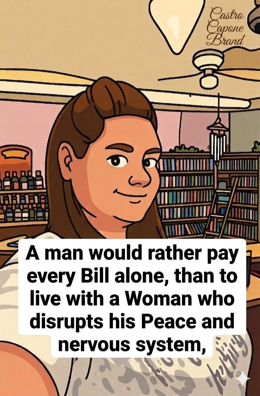 A man would rather pay every Bill alone, than to live with a Woman who disrupts his Peace and nervous system, Castro Capone Brand