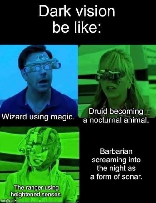 DET1 QY o be like v Druid becoming Wizard using magic nocturnal animal SEIGERED ECETLRERIG the night as ERCUUNIETLE The ranger Using heightened senses glipcom