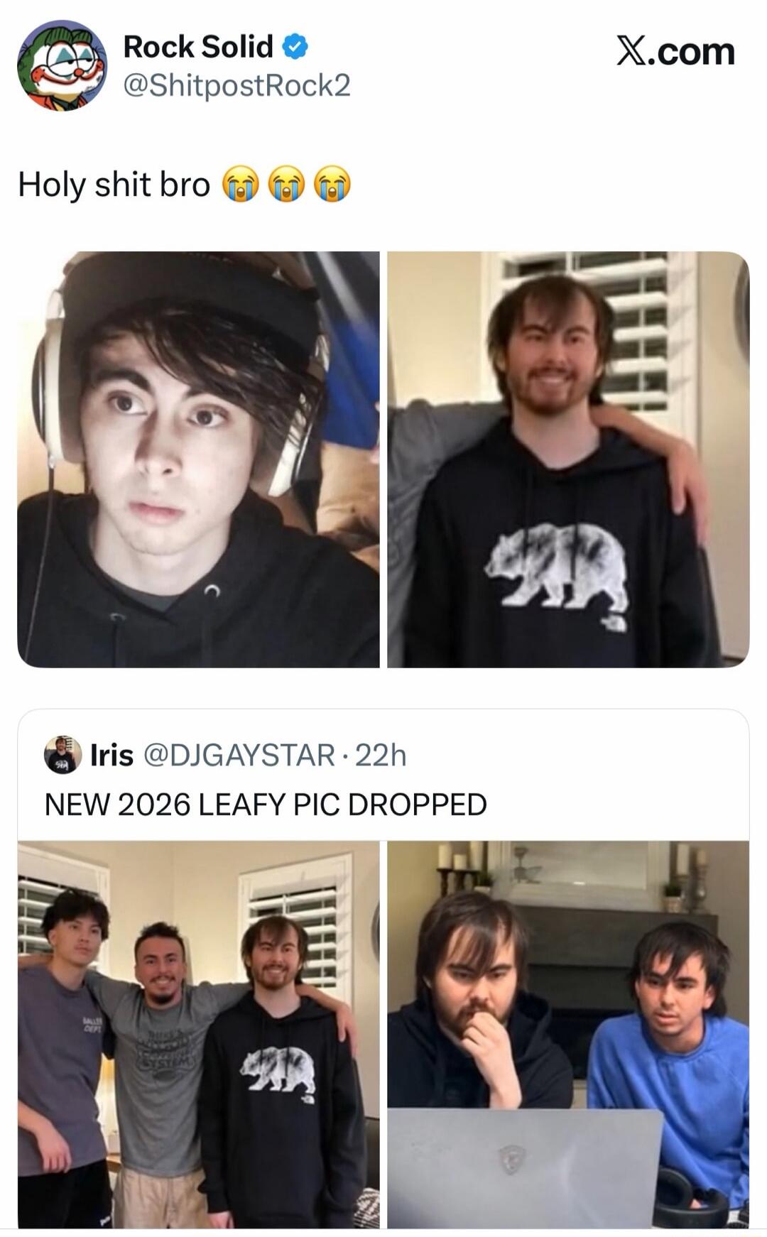 Rock Solid @ShitpostRock2 Holy shit bro 😭😭😭 Iris @DJGAYSTAR 22h NEW 2026 LEAFY PIC DROPPED