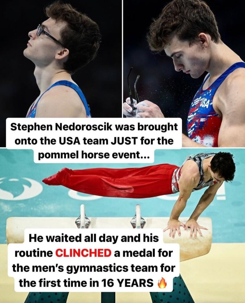 Stephen Nedoroscik was brought onto the USA team JUST for the pommel horseevent E He waited all day and his routine amedal for the mens gymnastics team for the first time in 16 YEARS ey o 2