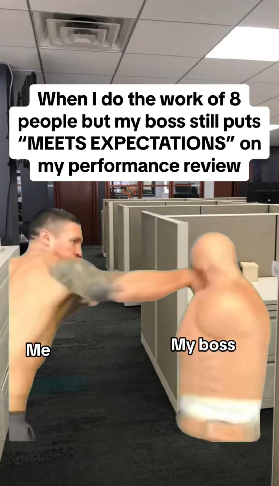 3 i When do the work of 8 people but my boss still puts MEETS EXPECTATIONS on my performance review