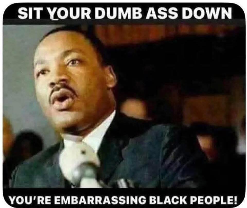 SIT YOUR DUMB ASS DOWN YOU'RE EMBARRASSING BLACK PEOPLE!