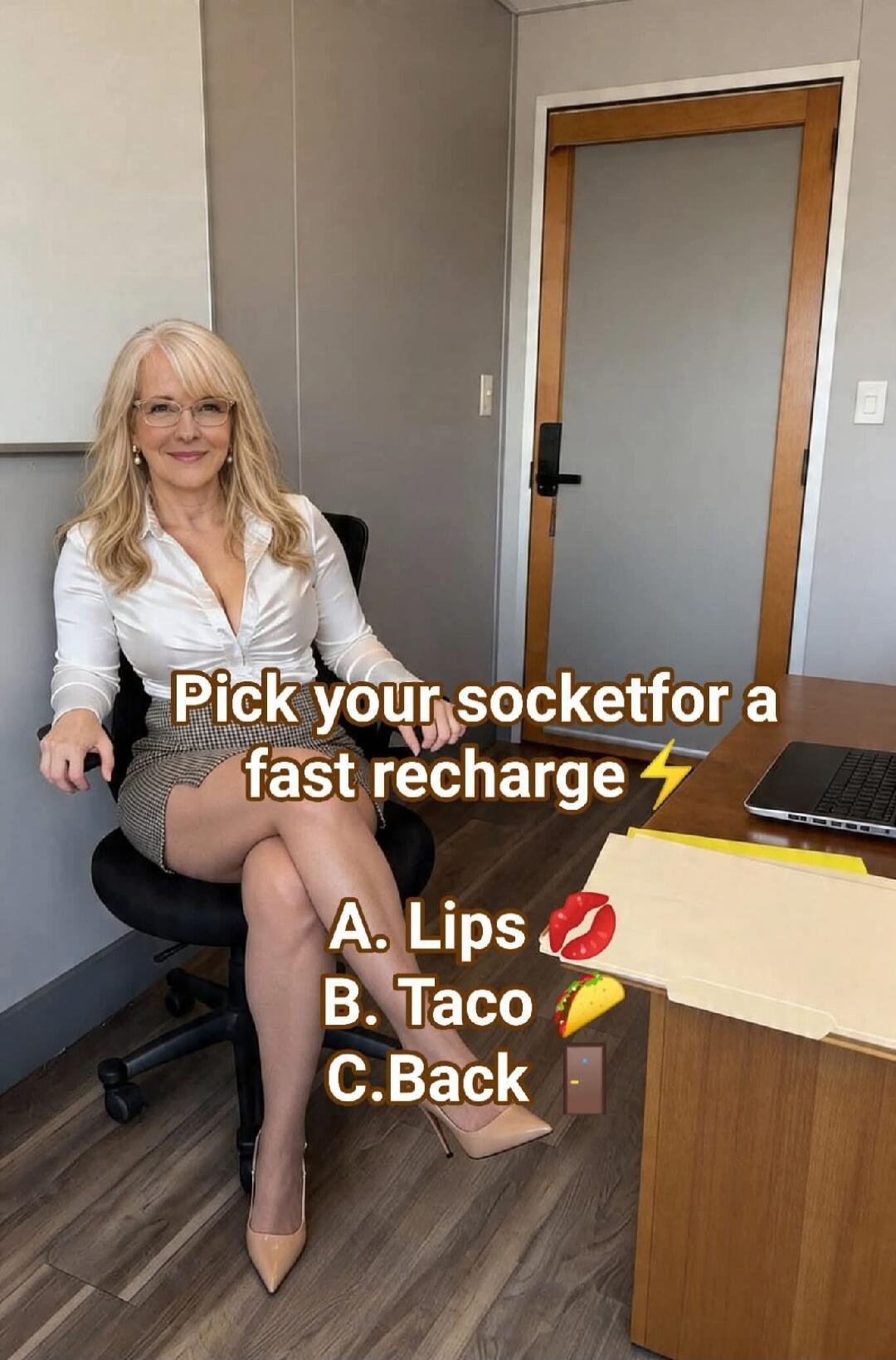 Pick your socket for a fast recharge ⚡ A. Lips 💋 B. Taco 🌮 C. Back 🚪