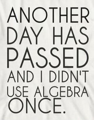 ANOTHER DAY HAS PASSED AND I DIDN'T USE ALGEBRA ONCE.