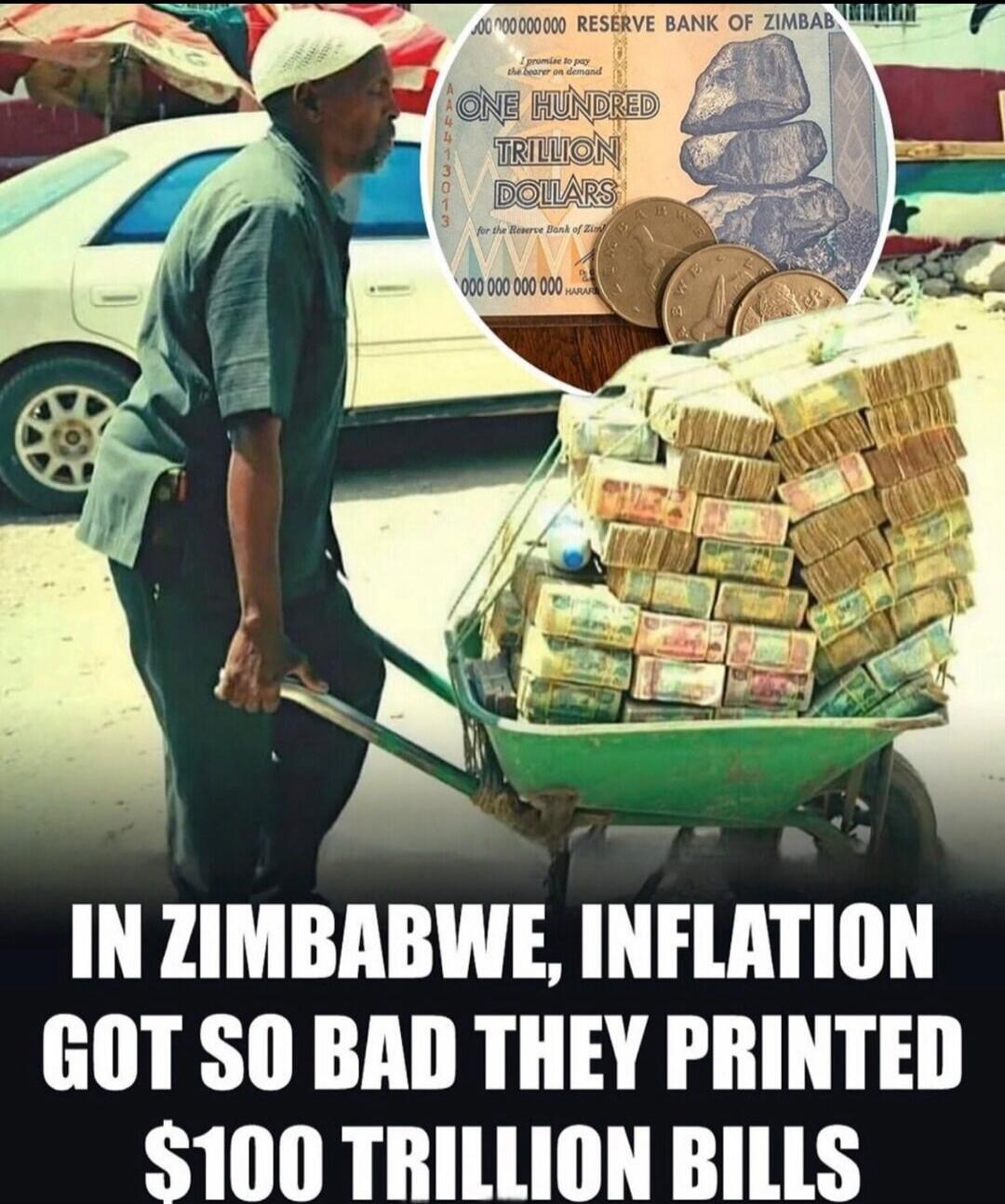 IN ZIMBABWE, INFLATION GOT SO BAD THEY PRINTED $100 TRILLION BILLS