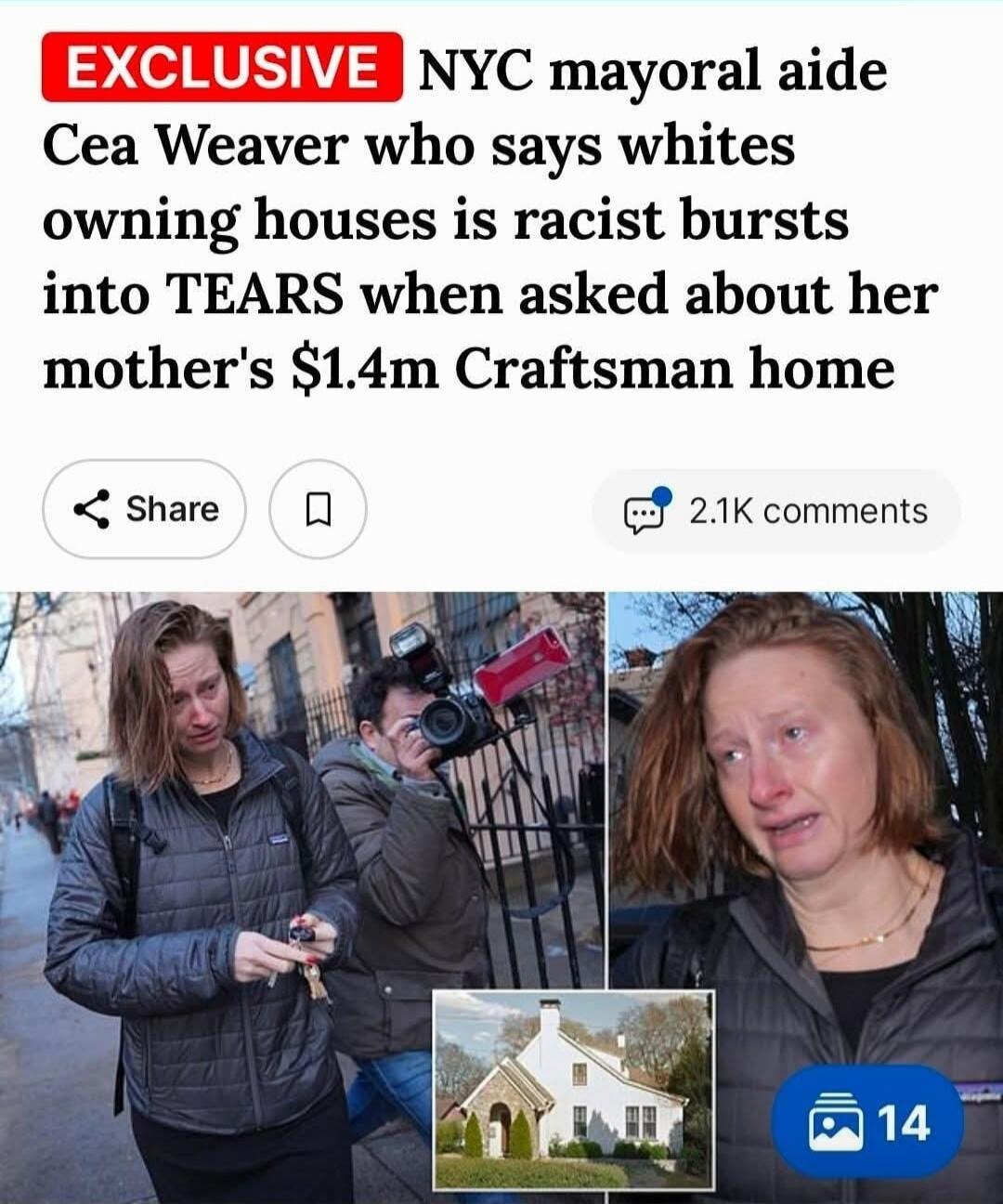 EXCLUSIVE NYC mayoral aide Cea Weaver who says whites owning houses is racist bursts into TEARS when asked about her mother's $1.4m Craftsman home