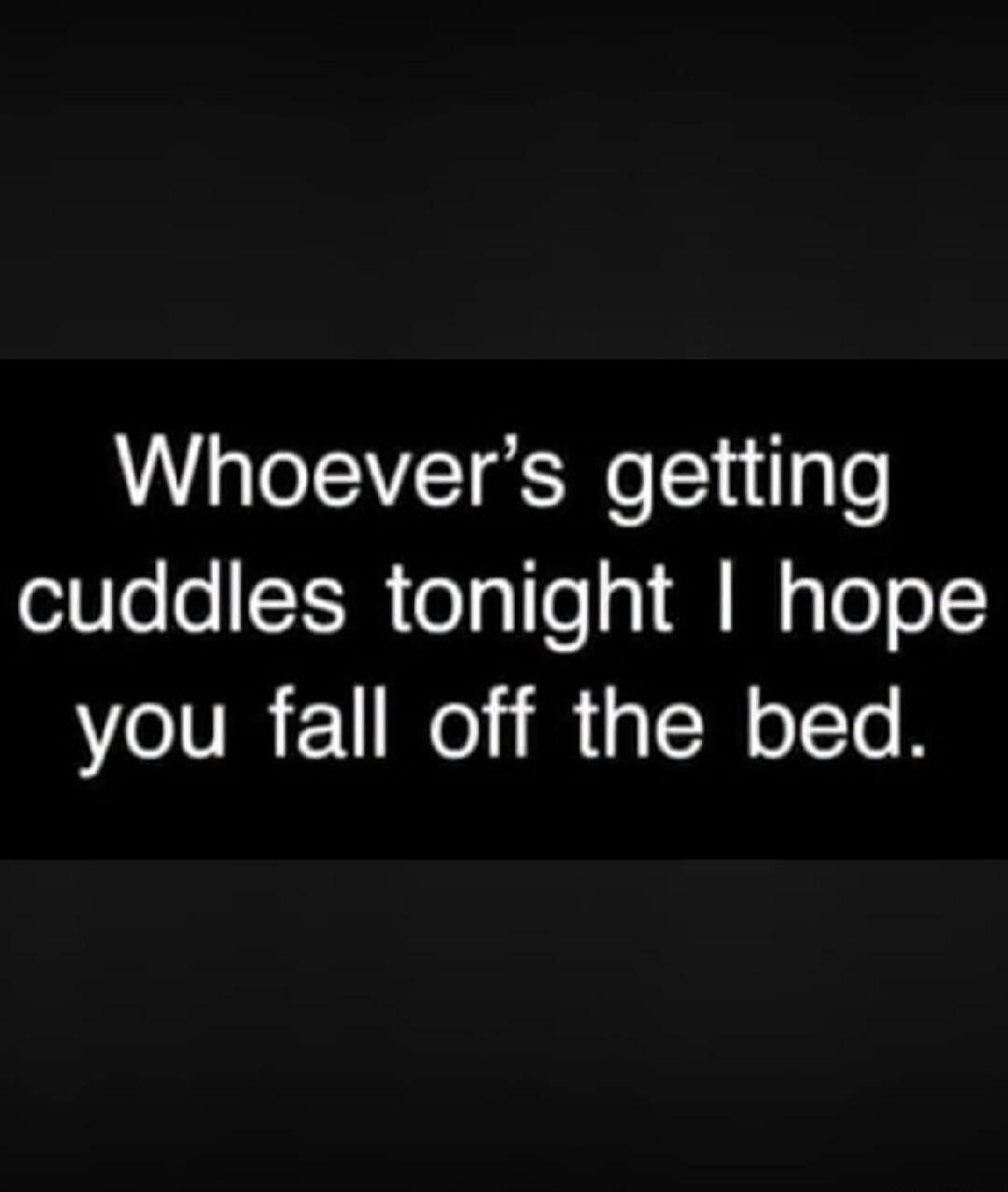 Whoever's getting cuddles tonight I hope you fall off the bed.