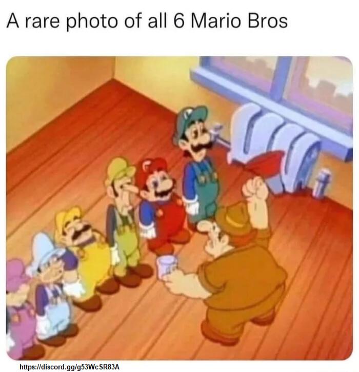 A rare photo of all 6 Mario Bros tpsidiscordgggSIWCSREIA