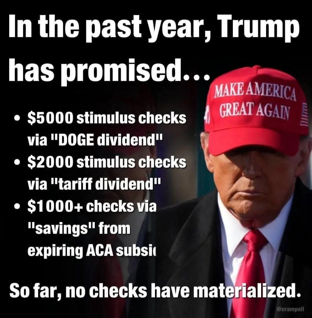 In the past year, Trump has promised... 
• $5000 stimulus checks via 