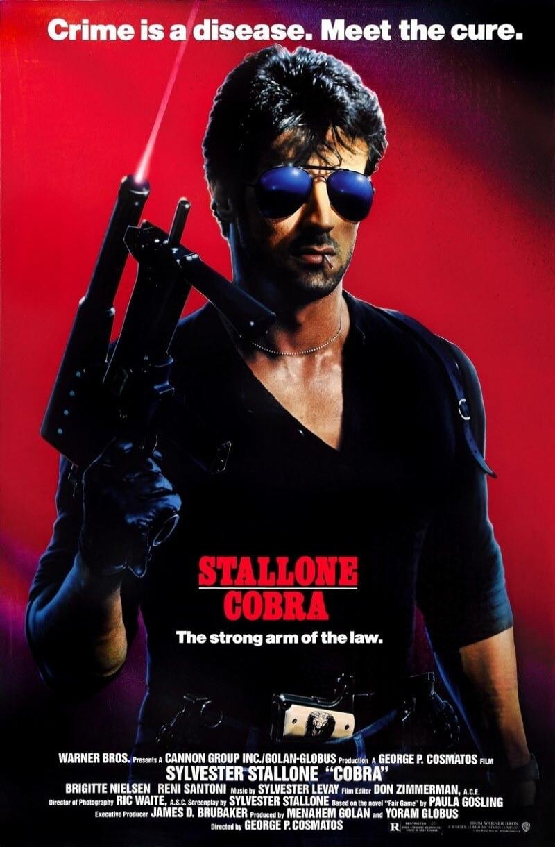 Crime is a disease. Meet the cure. STALLONE COBRA The strong arm of the law. WARNER BROS. Presents A CANNON GROUP INC./GOLAN-GLOBUS Production A GEORGE P. COSMATOS FILM SYLVESTER STALLONE 