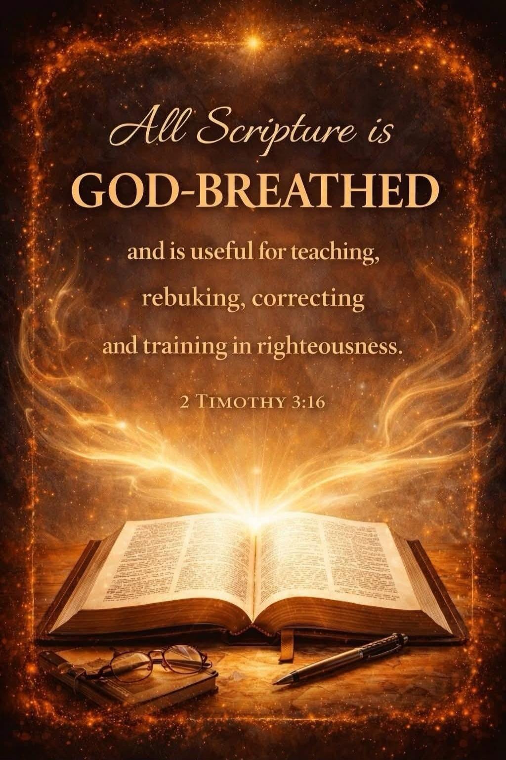 All Scripture is GOD-BREATHED and is useful for teaching, rebuking, correcting and training in righteousness. 2 TIMOTHY 3:16