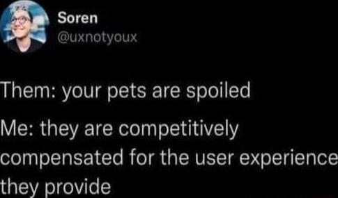 Soren uxnotyoux Them your pets are spoiled VR GIEVET R e 1Y compensated for the user experience they provide