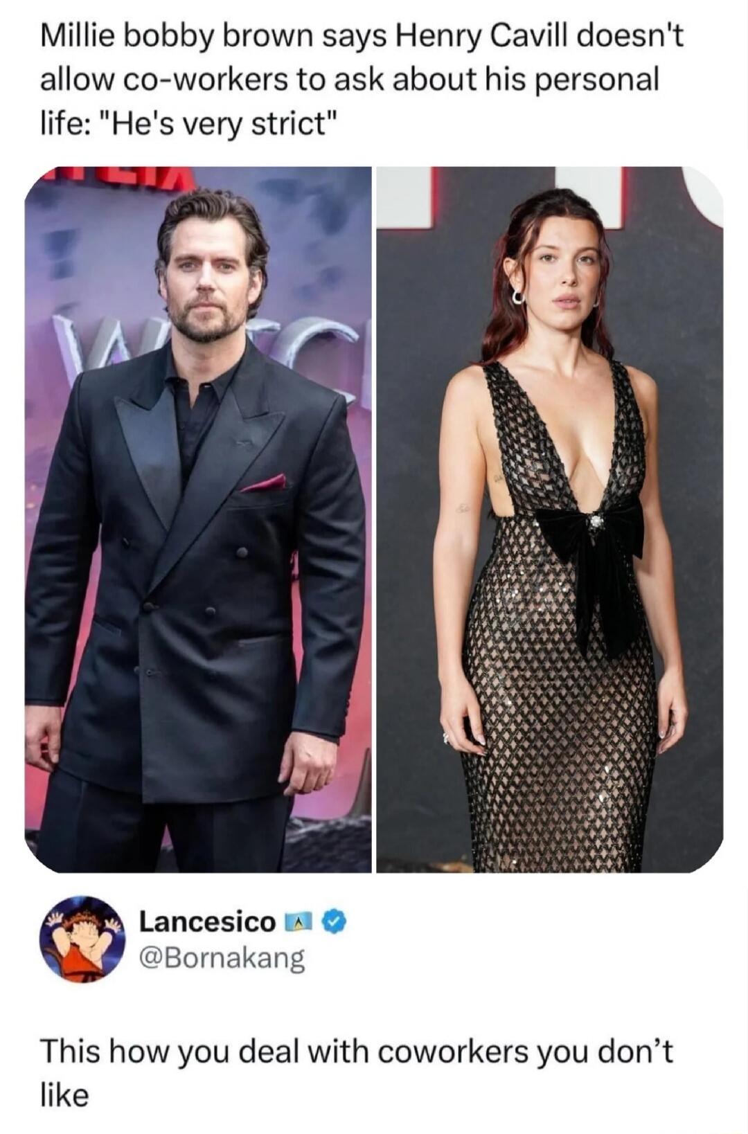 Millie Bobby Brown says Henry Cavill doesn't allow co-workers to ask about his personal life: 