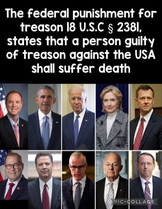 The federal punishment for treason 18 U.S.C. § 2381, states that a person guilty of treason against the USA shall suffer death