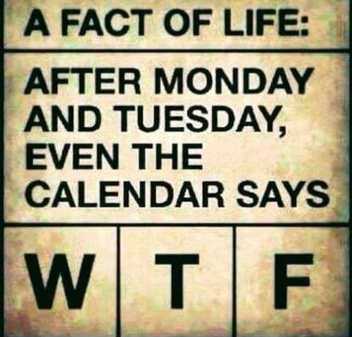 A FACT OF LIFE AFTER MONDAY AND TUESDAY EVEN THE CALENDAR SAYS