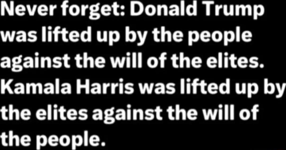 Never forget Donald Trump WER N LT SR QY LT against the will of the elites LETNEIEL TG ERVEEI CL T Y O CEETET S S QAW H the people