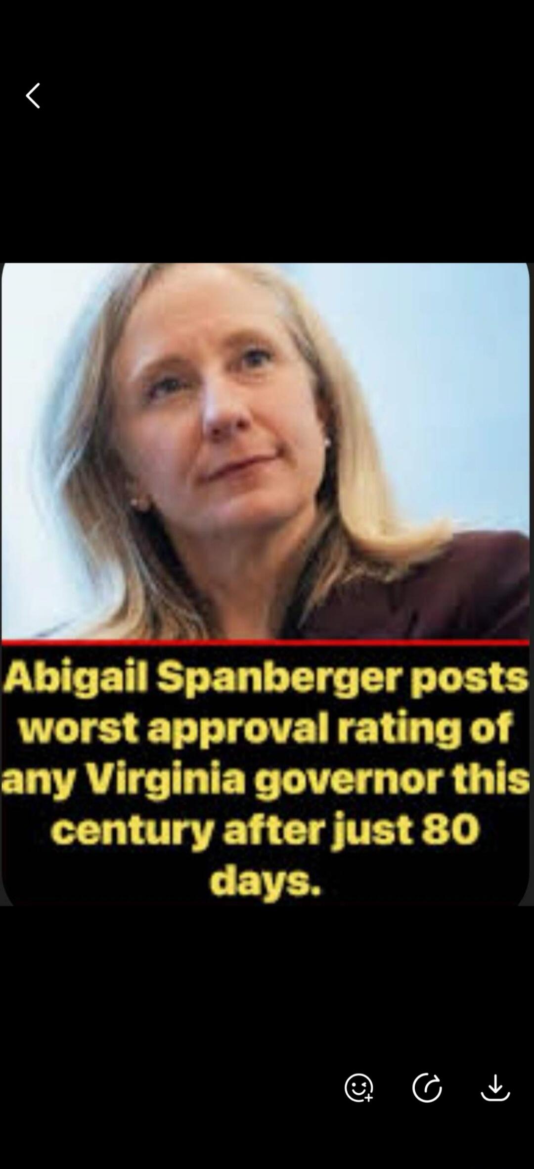 Abigail Spanberger posts worst approval rating of any Virginia governor this century after just 80 days.