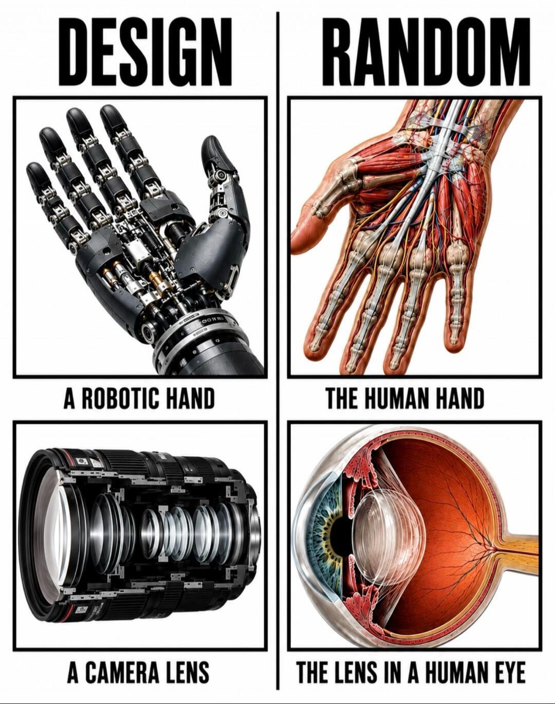 DESIGN A ROBOTIC HAND RANDOM THE HUMAN HAND A CAMERA LENS THE LENS IN A HUMAN EYE