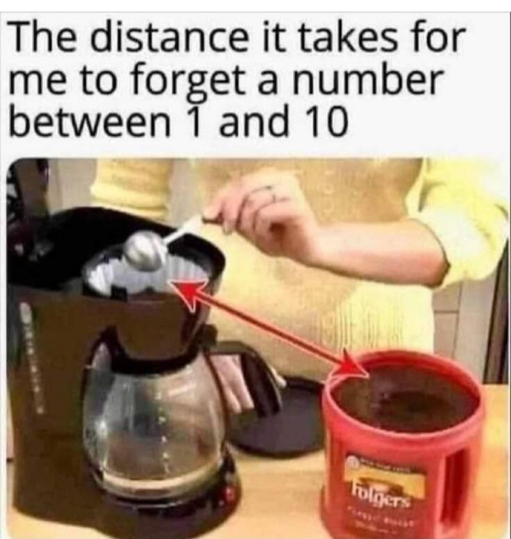 The distance it takes for me to forget a number between 1 and 10