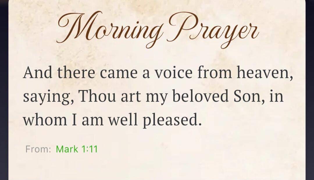 Morning Prayer And there came a voice from heaven, saying, Thou art my beloved Son, in whom I am well pleased. From: Mark 1:11