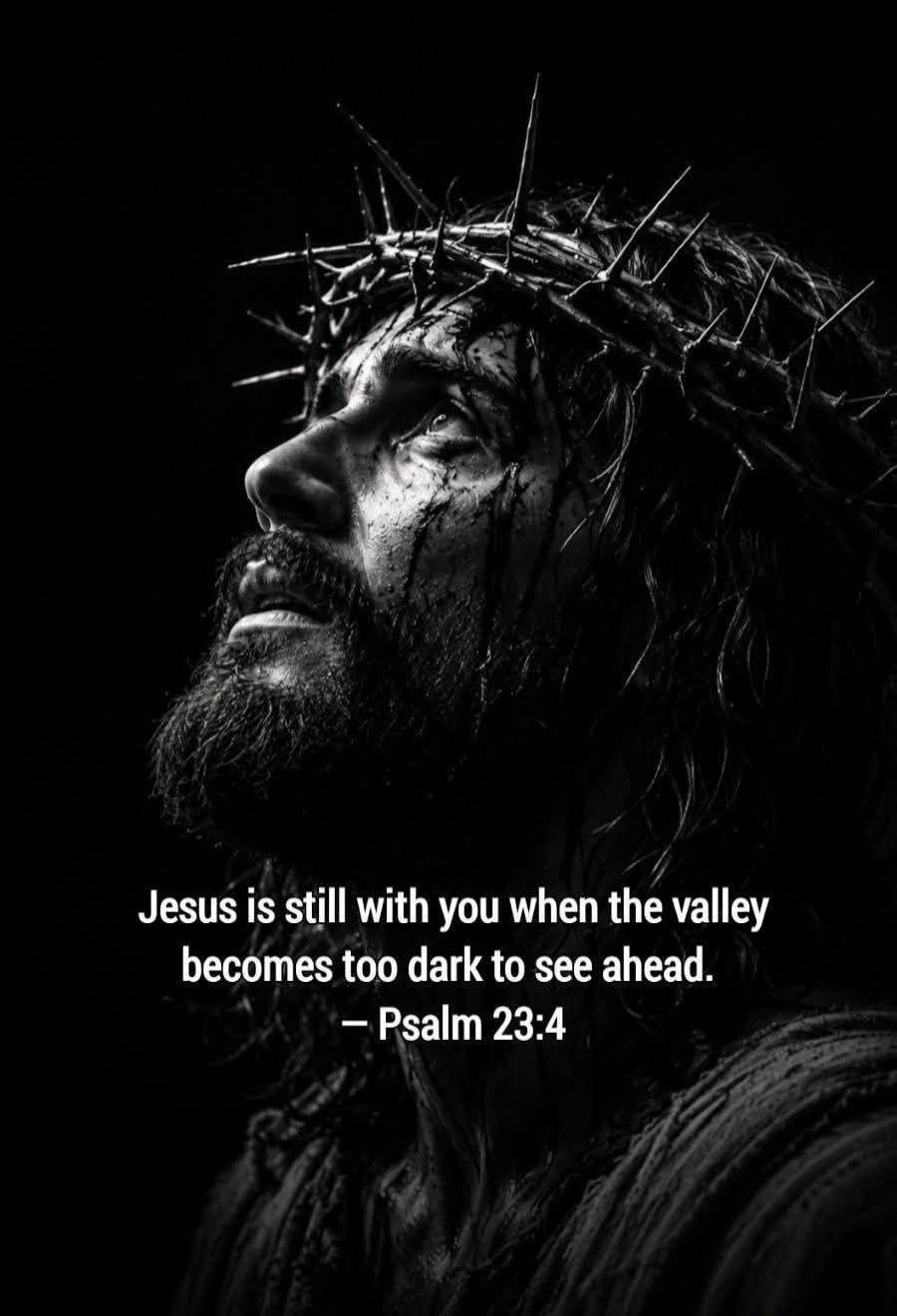 Jesus is still with you when the valley becomes too dark to see ahead. - Psalm 23:4