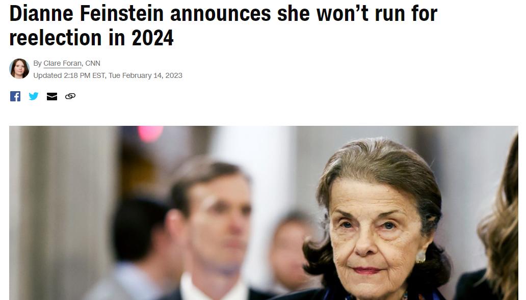 Dianne Feinstein announces she wont run for reelection in 2024 o