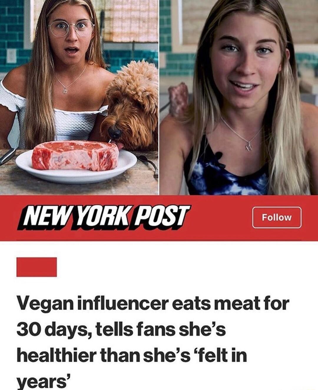 Veganinfluencer eats meat for 30days tells fans shes healthier than shes feltin vears