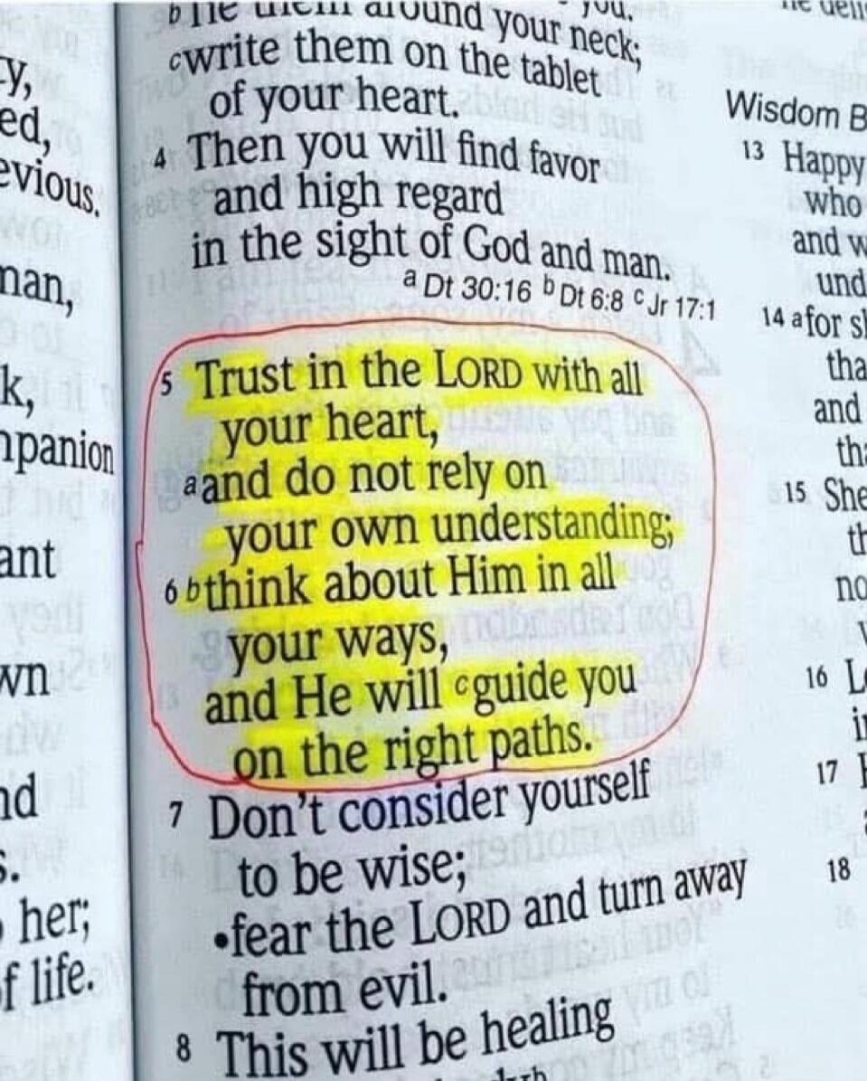 Trust in the LORD with all your heart; and do not rely on your own understanding; think about Him in all your ways, and He will guide you on the right paths.