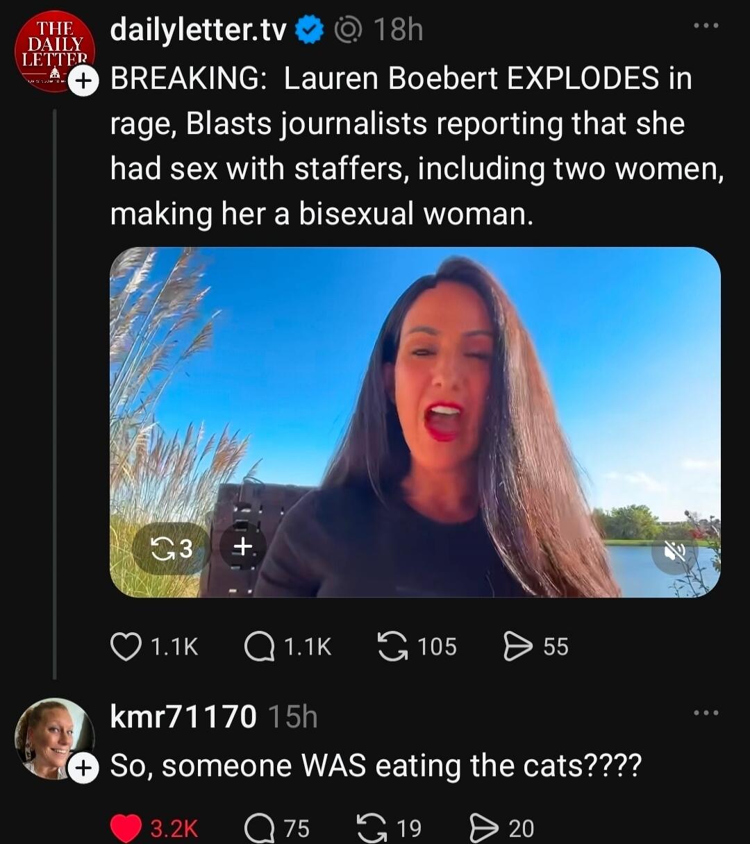 BREAKING: Lauren Boebert EXPLODES in rage, Blasts journalists reporting that she had sex with staffers, including two women, making her a bisexual woman. So, someone WAS eating the cats????