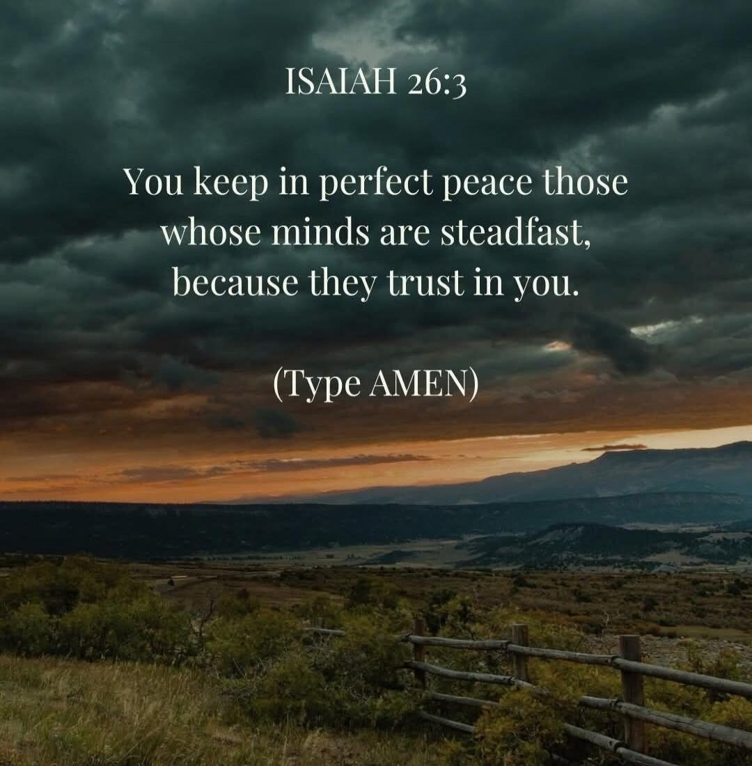 ISAIAH 26:3 You keep in perfect peace those whose minds are steadfast, because they trust in you. (Type AMEN)