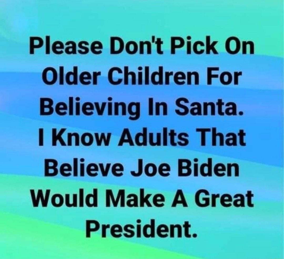 Please Dont Pick On Older Children For Believing In Santa Know Adults That Believe Joe Biden Would Make A Great President