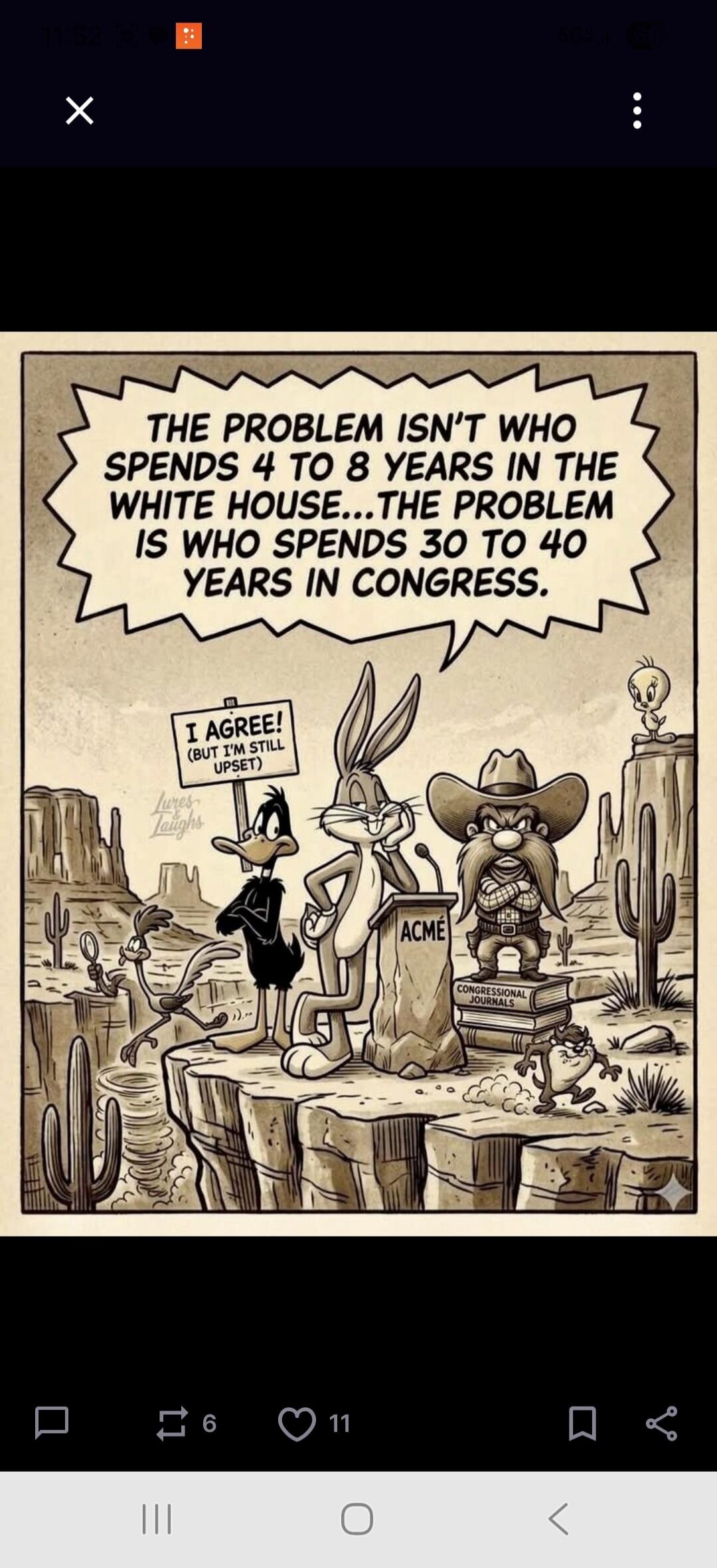 THE PROBLEM ISN'T WHO SPENDS 4 TO 8 YEARS IN THE WHITE HOUSE... THE PROBLEM IS WHO SPENDS 30 TO 40 YEARS IN CONGRESS. I AGREE! (BUT I'M STILL UPSET) ACME CONGRESSIONAL JOURNALS Lures & Laughs