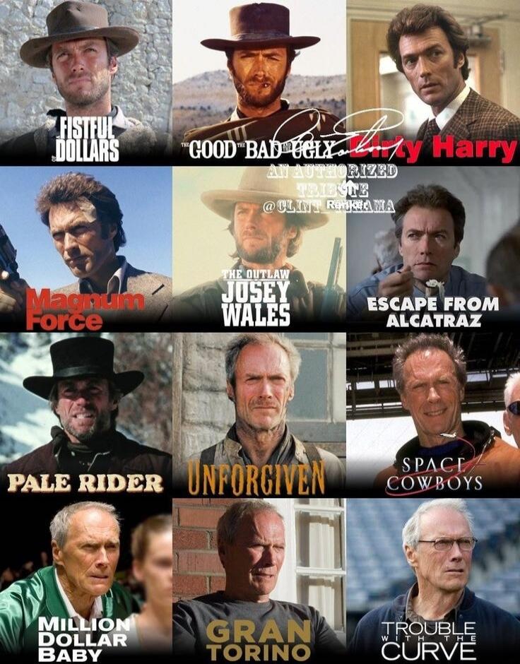 A Fistful of Dollars, The Good The Bad The Ugly, Dirty Harry, Magnum Force, The Outlaw Josey Wales, Escape from Alcatraz, Pale Rider, Unforgiven, Space Cowboys, Million Dollar Baby, Gran Torino, Trouble with the Curve. An authorized tribute to Clint Eastwood.