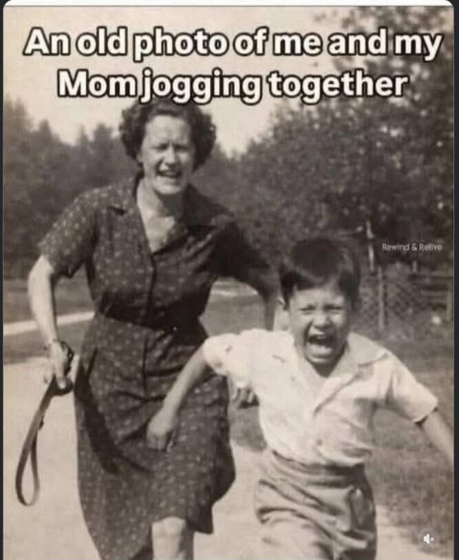 An old photo of me and my Mom jogging together