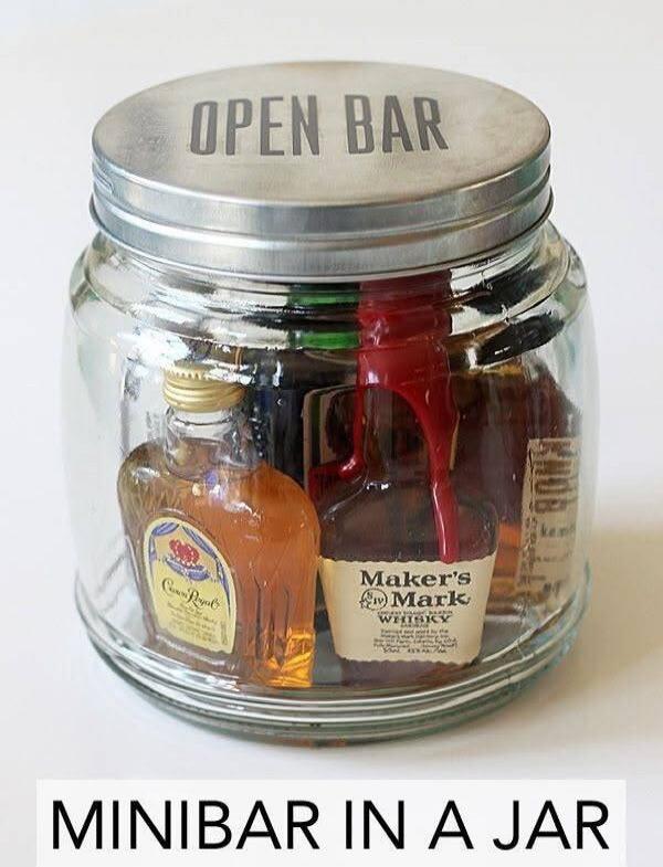 OPEN BAR MINIBAR IN A JAR Crown Royal Maker's Mark Whisky