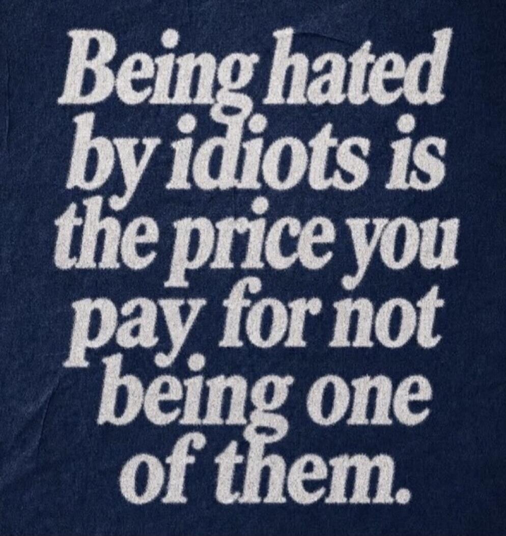 Being hated by idiots is the price you pay for not being one of them.