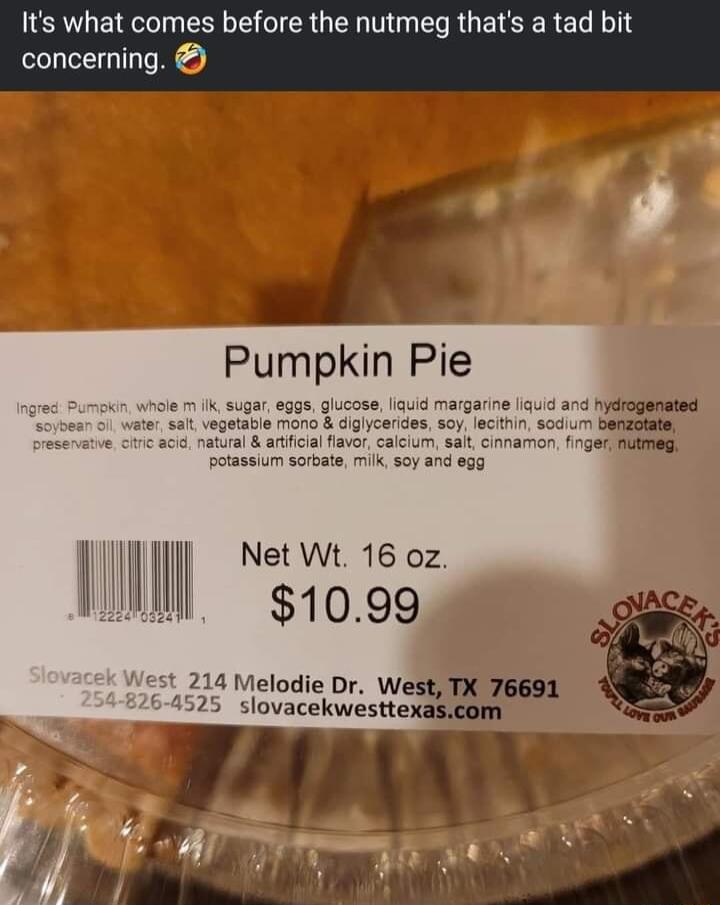 Pumpkin Pie e m ik sugar eqge glucose o VI 50 997 Melodie Dr West TX 76691 slovacekwesttexascom