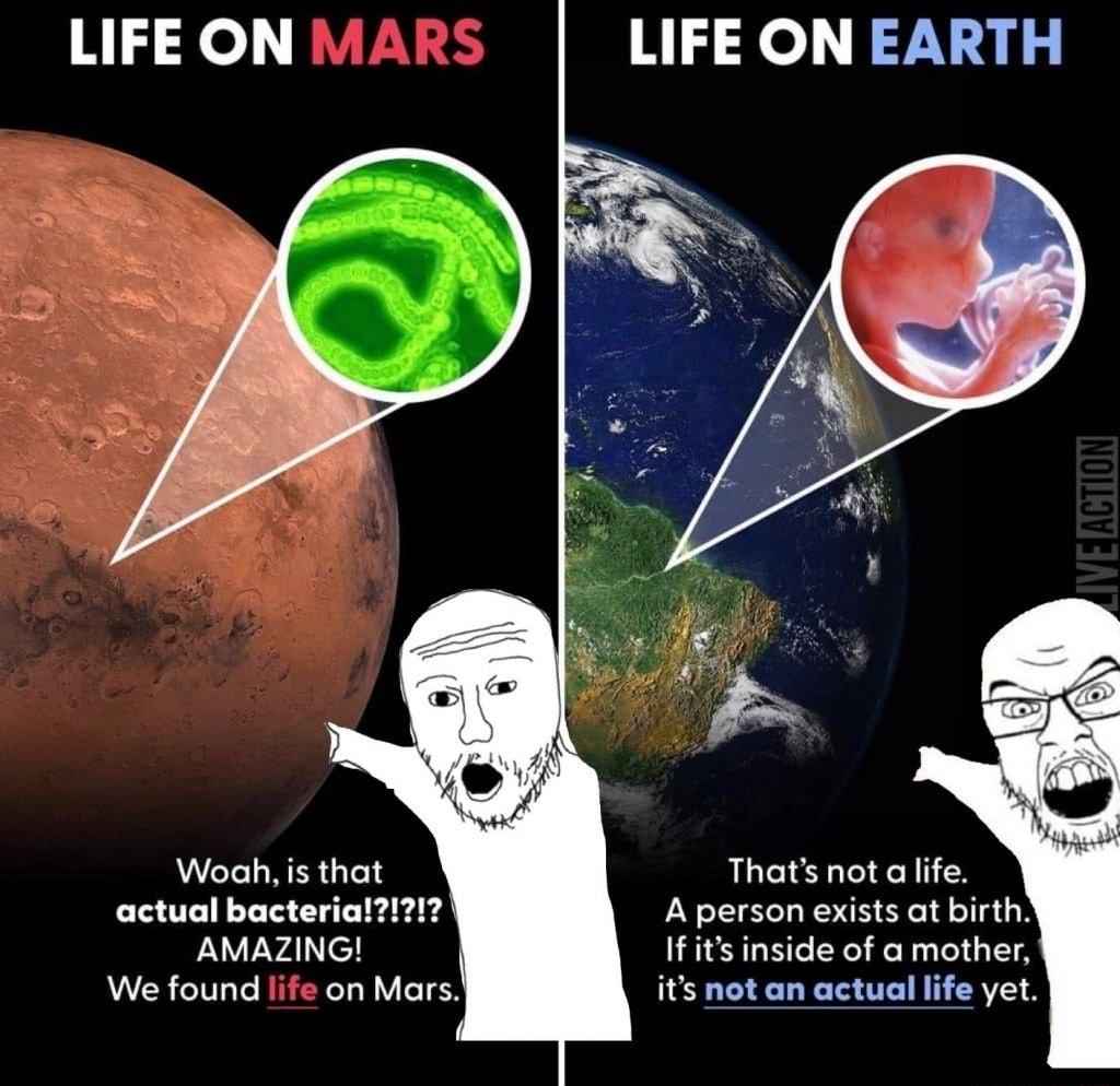 LIFE ON LIFE ON EARTH Thats not alife A person exists at birth AMAZING Ifits inside of a mother We found life on Mars its not an actual life yet