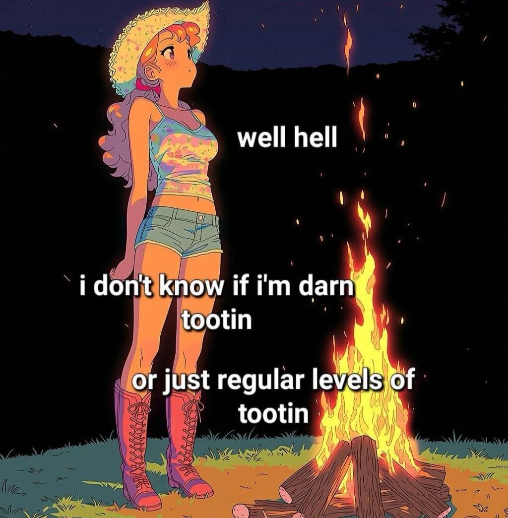 well hell i don't know if i'm darn tootin or just regular levels of tootin