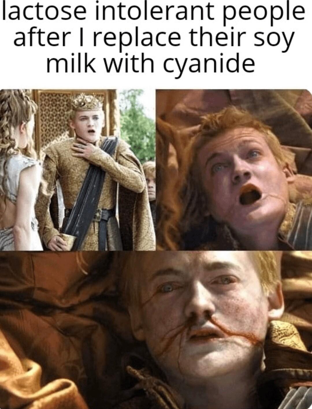 actose intolerant people after replace their soy milk with cyanide